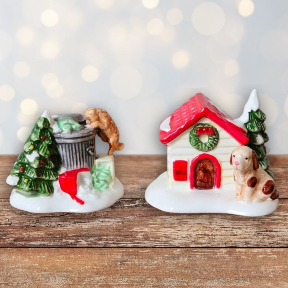 Vintage Dept 56 Snow Village Cat and Dog Set | 1980s Christmas Figurines Boxed